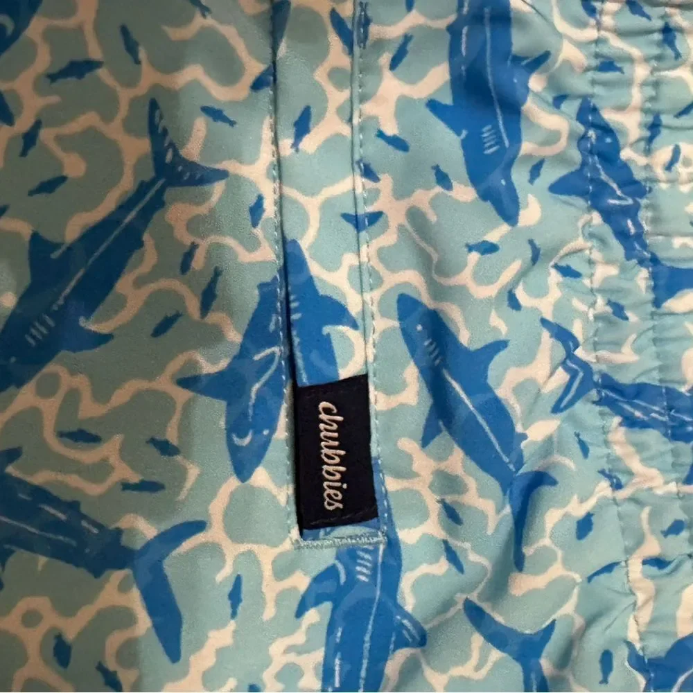 NWT Chubbies Blue Shark Print Swim Shorts -The Shark Sides